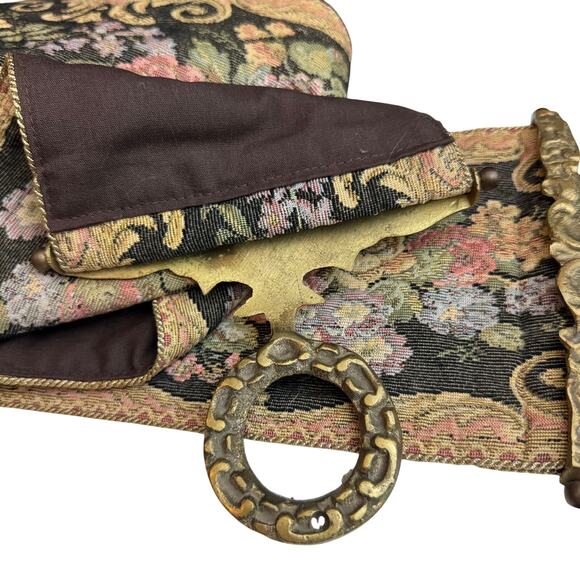 Vintage Floral Tapestry Bell Pull 54" Wall Hanging Brass Hardware Victorian Era - Picture 4 of 16